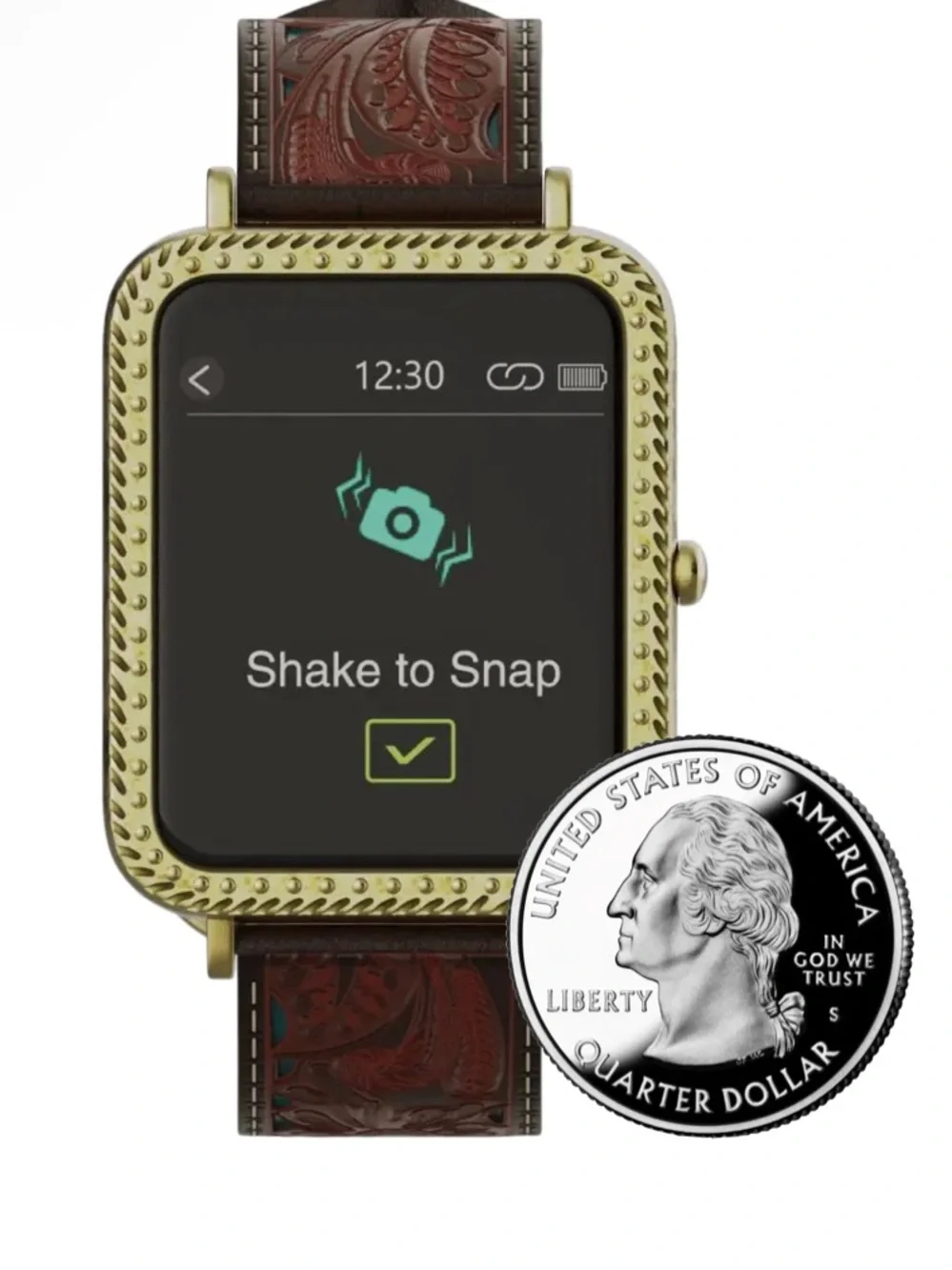 Wrangler Smart Watch Square Antique Gold Tone Brown Floral Strap NEW $155